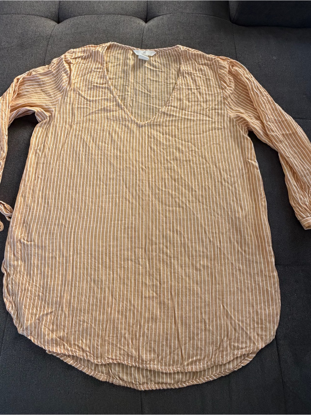 H&M Peach and White Striped V-Neck Tunic